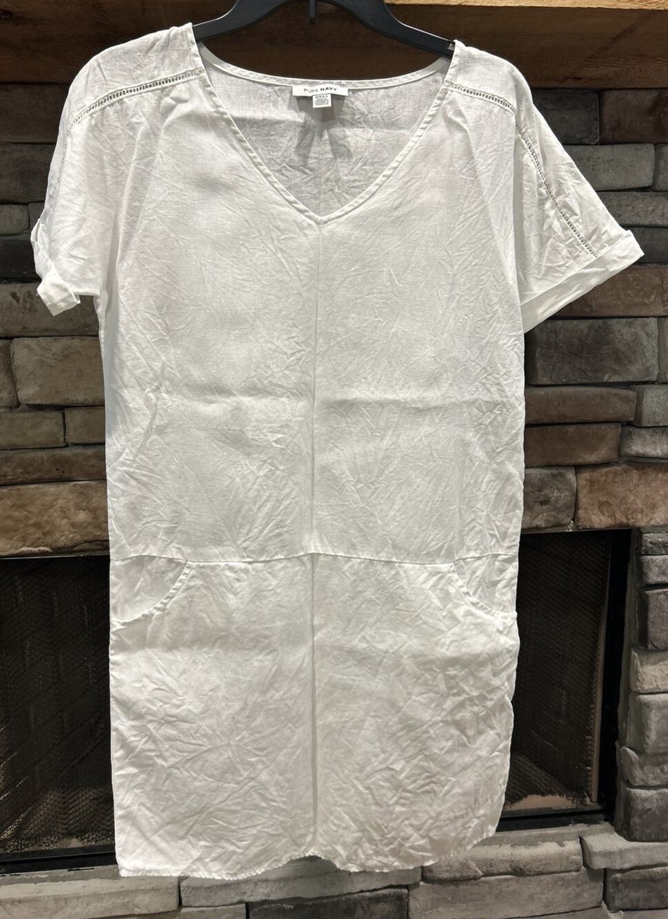 Women’s PURE NAVY White Linen Short Sleeve Shift Dress Size XS *A6